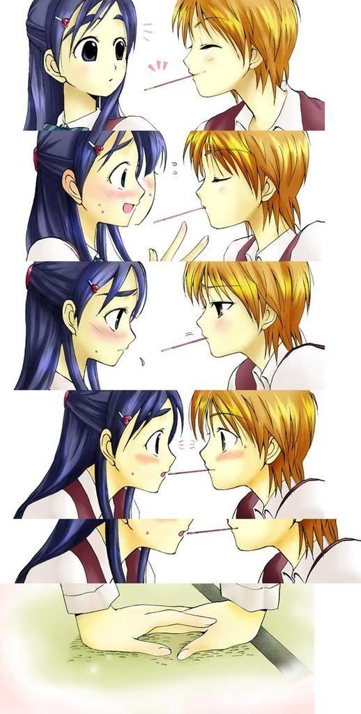 couple kissing drawing. anime couples :: Pocky kiss?