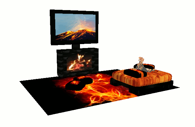 Fire Flower fireplace w/ tv and cushions