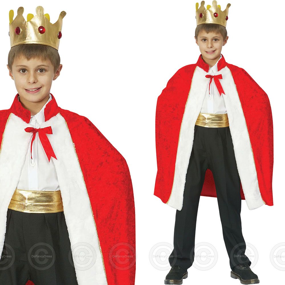 BOYS KINGS ROBE & CROWN FANCY DRESS COSTUME MEDIEVAL ROYAL KIDS CHILDS