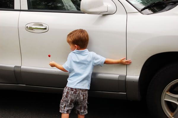 Giving Mommy's Car a Hug