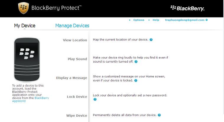 Xin giúp đỡ về BlackBerry Protect