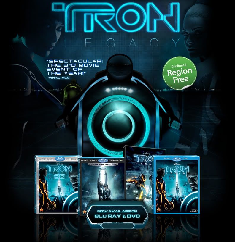 TRON: Legacy is REGION FREE! Available now on Blu-ray, Blu-ray 3D and DVD&#8207;
