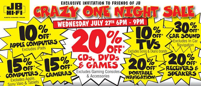 JB HiFi Crazy One Night Sale - 20% off Blu-rays
