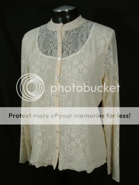 Jill L Antique White Lace Stretch Button Front Shirt  