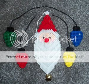 Santa & Light Bulb Christmas Ornaments Plastic Canvas Set of 5 