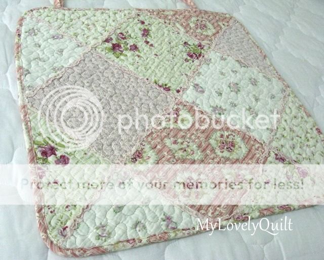 Dusty Pink Roses Patchwork Ruffled Quilted Chair Pad Cover with Tie 38x38cm BN