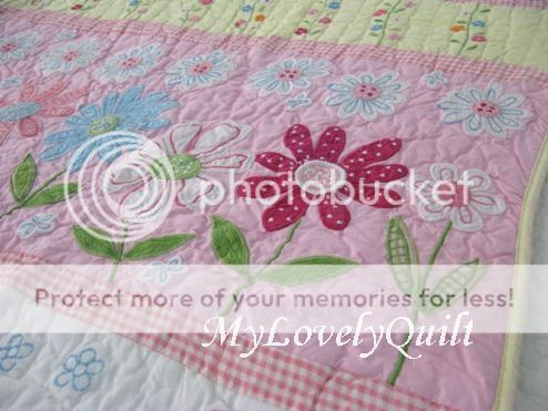 Baby Pink Hand Quilted Patchwork Baby Crib Quilt Throw with Daisy Appliqués