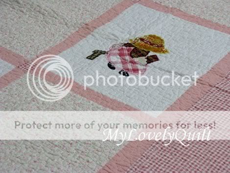 SunBonnet Sue & Tom Applique Baby Cot Crib Quilt Pink  