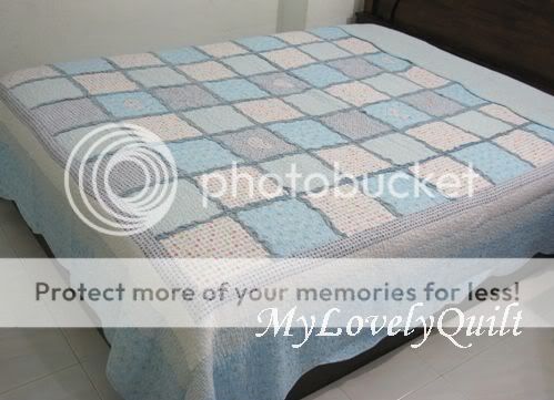 BABY BLUE Heart Appliques Patchwork Quilt BEDSPREAD with Ruffles QUEEN 